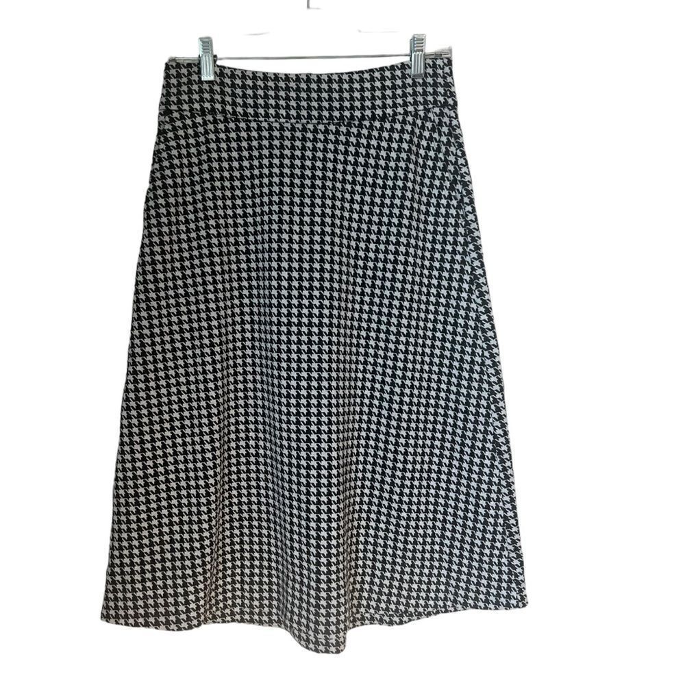Cabi Black White Houndstooth A-Line Classic Preppy Career Chic Midi Skirt Sz 4